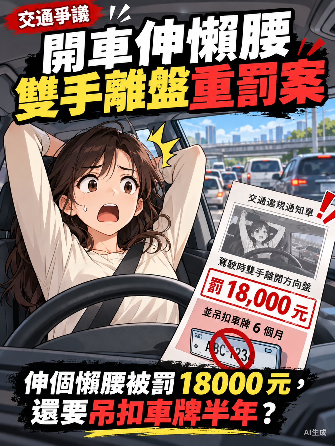 開車伸懶腰雙手離盤重罰案 漫畫封面